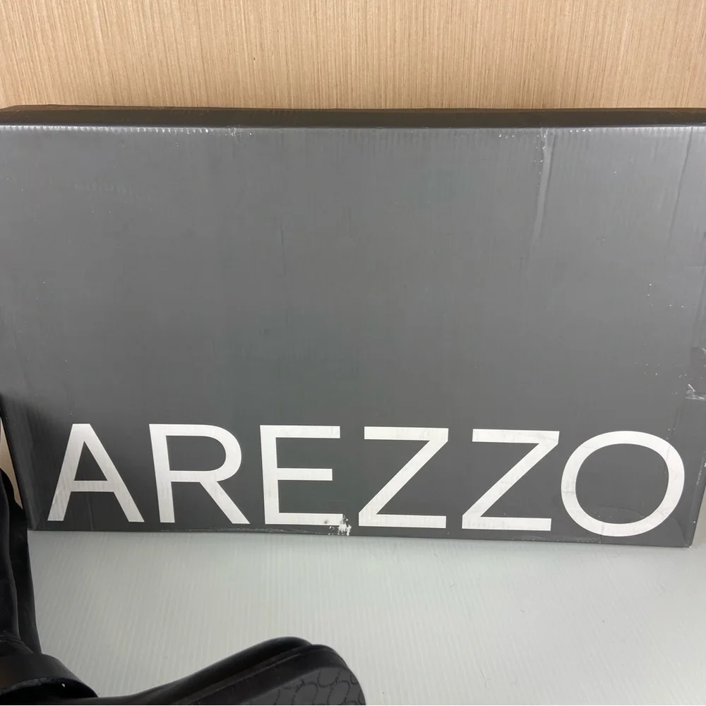 NIB Arezzo Black Leather Knee High Riding Boots 6.5